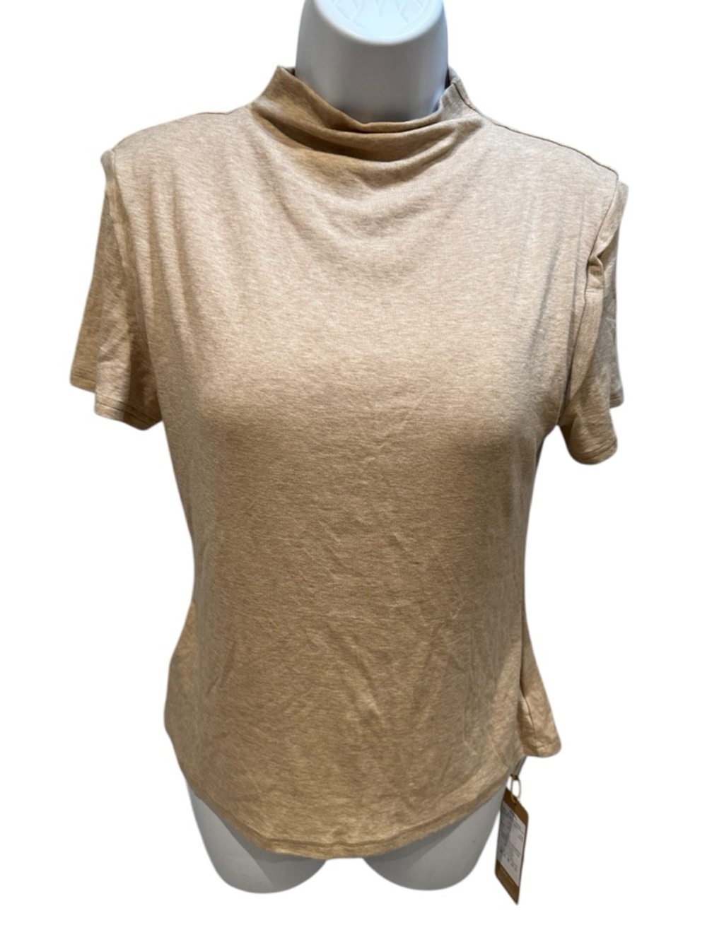 OGL Women's Short Sleeve Built-In Bra Top in Light Beige - Picture 7 of 16